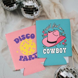 Pop Nordic Disco Cowgirl Bachelorette Party Can Cooler - Let Go Girls Themed Party Can Sleeve 12-Pack Bridal Shower Beer Holder Neoprene Insulated Beer Cozy Bulk for Nashville Bachelorette Party Favor