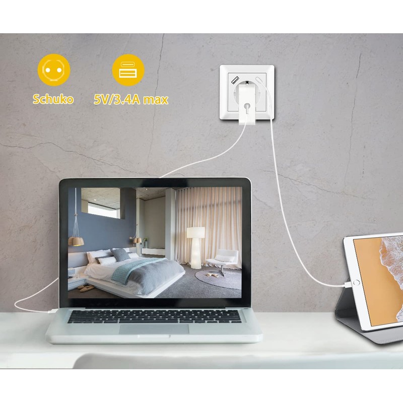 Sasudose USB C Socket, 2 x Sockets with USB Charger