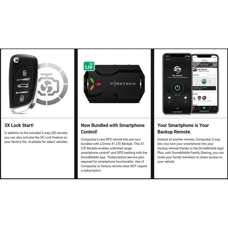 Compustar CSX4900-S 4-Button 2-Way, 3000' Remote Start System w/Drone X1LTE