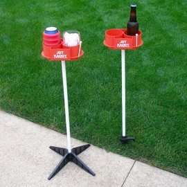 JDT Kaddy Elevated Drink Holders (Set of Two) RED/White - Comes with Both Ground Stakes and Hard Surface Stands. Great for Outdoor Games (RED/White)