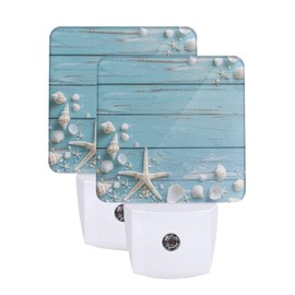 Seashell Night Light Plug-in LED Lamp Set of 2, Dusk to Dawn Auto Sensor Summer Beach Board Nightlights 2 Pack