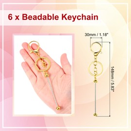 PATIKIL 6 Pcs Beadable Keychains Bars, Metal Beaded Keychain Blanks Bulk Making Supplies Kit with Lobster Hook for Pendant DIY Art Crafts, Gold Plating