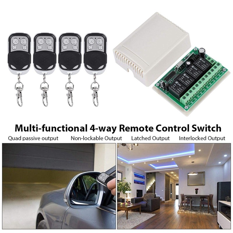 ASHATA Multifunctional Wireless Remote Switch, DC12 V 433 MHz 4-Way