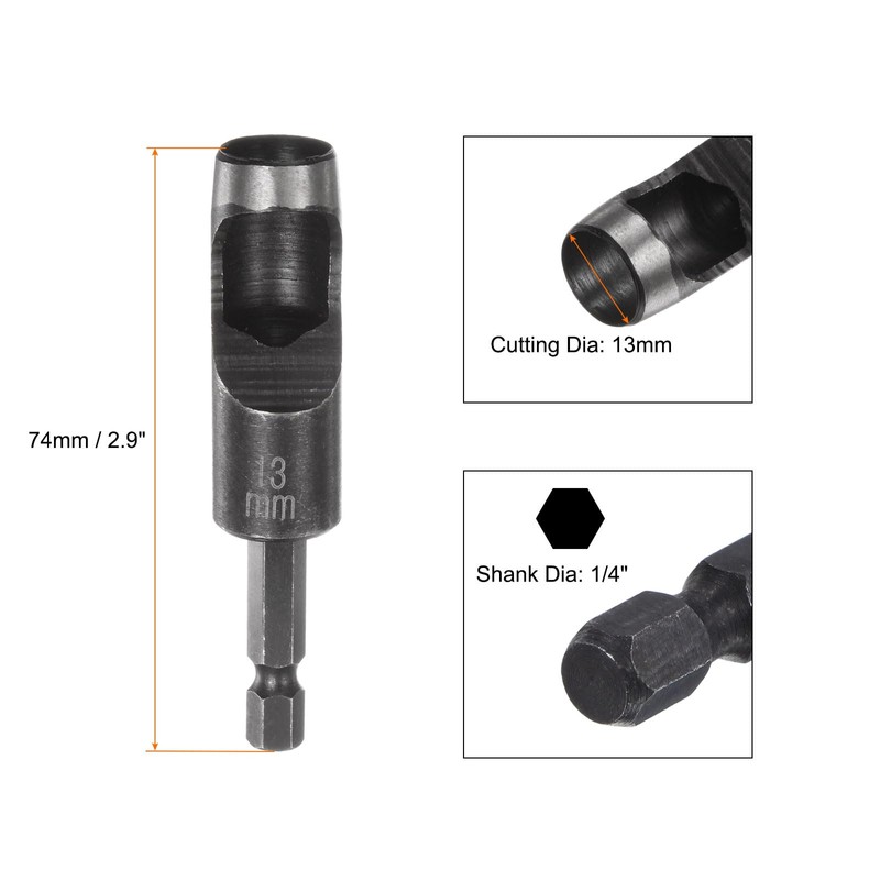 sourcing map 3pcs Leather Hollow Punch 1/4 Hex Shank for