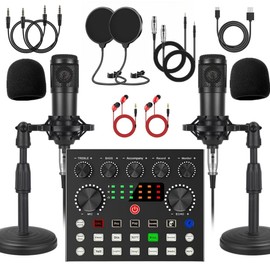 V8s for 2, V8s Voice Changer with BM-800 Podcast Microphone Bundle - Studio Condenser Microphone Perfect for Podcasting, Recording, Singing, Streaming and Gaming