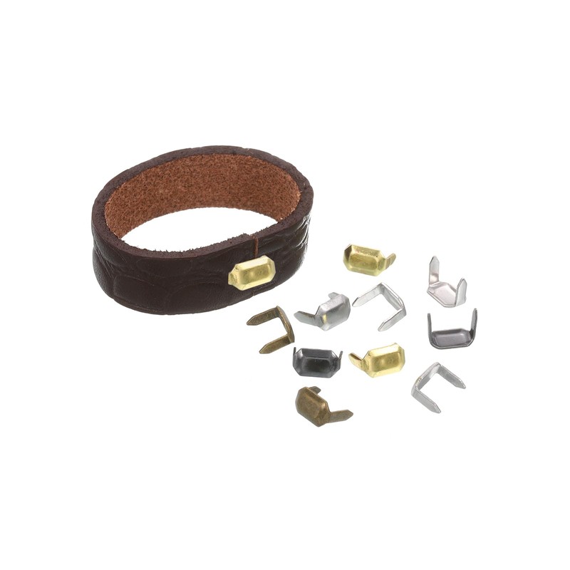 uxcell 50Pcs Brass Leather Staples, 8mm Two Prong Belt Loops