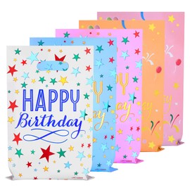 GOMANCHE 40-Pack Happy Birthday Party Favor Bags 9.4 x 6.3 Inch - Colorful Reusable Goodie Gift Bags for Kids, Girls & Boys Birthday Parties, Baby Showers & Special Events