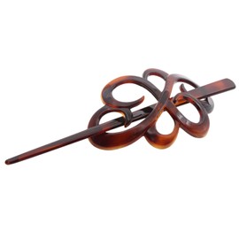Parcelona French Wide Flower Tortoise Shell Brown Bun or Ponytail Bun Holder Hair Slider Pin Thru Clip with Stick