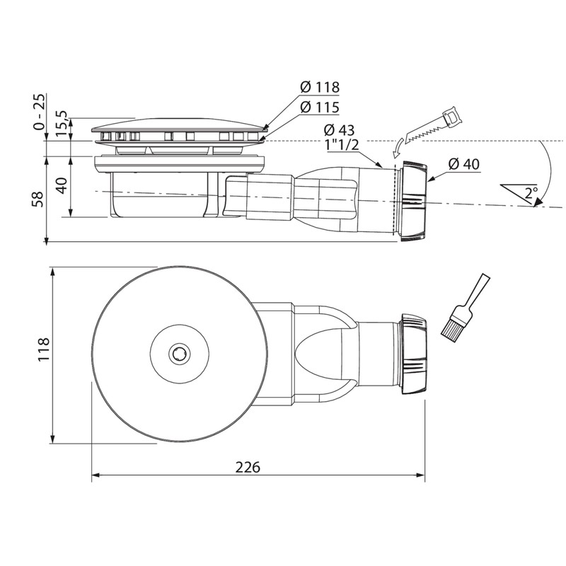 Wirquin, White 30723210 D90 Extra Flat Curved ABS Chrome Shower