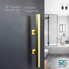 Rio Salto 18-Inch Brushed Brass Gold Barn Door Handle Kit, Closet Door Handle Stainless Steel, Pull Handle and Flush Handle Set, Heavy Duty Large Sliding Door Handles Hardware Included (2-Pack, 18")