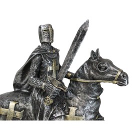 Ebros Gift Medieval Tournament Suit of Armor Crusader Knight with Sword Riding On Heavy Cavalry Horse Statue 6" Tall Renaissance Knighthood Horses Knights of The Cross Decor