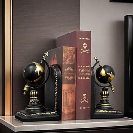 Vintage Decorative The Earth Bookends Globe Astronomy Book Ends Bookend Shelf Supports Shelves Stoppers Holder Home Decor, Set of 2
