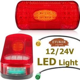 ETUKER Trailer Light Kit LED 12/24v 7Function Brake Light/Position Tail Light/Turn light/Fog Light/Reverse Light/License plate light/Reflector