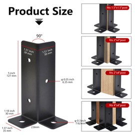 4 Pcs Deck Post Base Bracket,1.5x1.5, 2x2, 2x4, 4x4 Adjustable Base Bracket