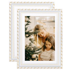 Rieeyrslza A4 Baroque Picture Frame, Pack of 2, Vintage Photo Frame, 21 x 29.7 cm, Picture Frame, Wall & Table Frame, Decorative Photo Frame with Holder, Suitable for Vintage Decorations (White, Pack