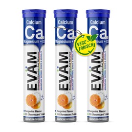 EVÄM Calcium Magnesium D3 Effervescent Tablets, Mandarin Flavour, 3 x 15 Pieces, Dietary Supplement to Support Bones and Muscles, Suitable for Vegetarians, Made in Germany