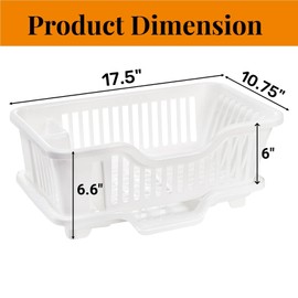 Noamus 2-Piece Plastic Dish Drying Rack, Heavy Duty Sink Set Dish Rack, White Large Drainer with Attached Drainboard Utensil Cup Holders for Home Kitchen Counter Top Organizers