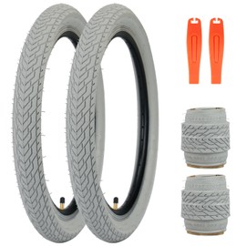 MEGHNA Bike Tire 20 x 2.35 inch Mountain Bike Tire with Tire Lever (60-406) Foldable Tire Replacement for Mountain Bike BMX Freestyle Kids Bike Cruiser Bike Folding Bike (20 x 2.35-2 Pack - Grey)