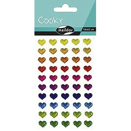 Maildor - Ref 560380C - Cooky Stickers (Single Sheet) - 7.5 x 12cm - Multicoloured Hearts Designs - Approximately 50 Stickers, 3D Stickers, Suitable for Children Aged 3+