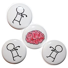 Zombies & Brains Fridge Magnet Set (25mm) - Made in UK by Button Zombie