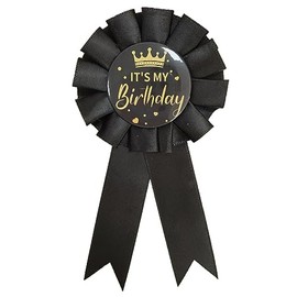 It's My Birthday/Birthday Queen Ribbon Buttons Badge Happy Birthday Badge Pins for Men Women Colorful Satin Corsage Fabric Birthday Party Award Brooches Decorations-Black