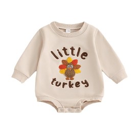 Unisex Baby Girl Boy Thanksgiving Outfits Cute Turkey Romper Bodysuit Gubble letter printed Sweatshirt Onesie Fall Clothes(Beige,12-18M)