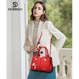 DORRISO Women Handbags Fashion Hanging Ornaments Shoulder Bag PU Leather Tote Bag Travel Casual Elegant Ladies Messenger Bag Top Handle Bag Red