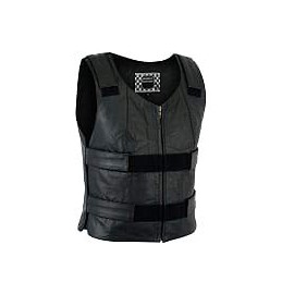 Women Motorcycle Black Bulletproof Replica Leather Vest (Medium)