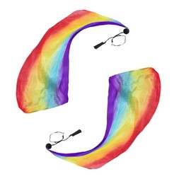 Aumulen Women 2 Pcs Hand Made Belly Dance Silk Poi Veil Streamer Throw Ball (Rainbow)