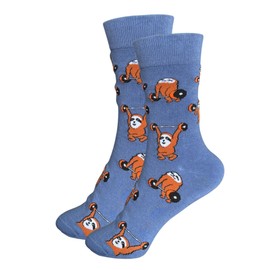 Tindo Colourful Socks with Motif Funny Crazy Socks for Men and Women Gift Socks Unisex One Size UK 3-9 Crew Socks 1 Pair, sloth dumbbell