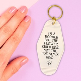 Get Bullish I’m a Boomer But Not the Fox News Kind Motel Style Keychain in White