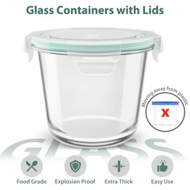 3 Cup Glass Meal Prep Containers With Turquoise Lids, Airtight 23oz glass Storage Container Set, Heat-Resistant BPA-Free for feeding the Southern Starter, Microwave, Dishwasher, Freezer Safe (4 Packs)