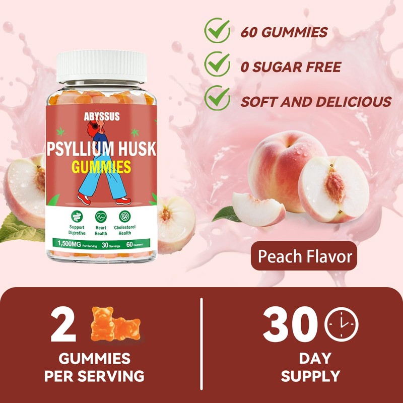 ABYSSUS Psyllium Gummies – 1500mg Psyllium Husk Supplement for Adults,