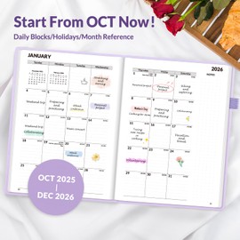SUNEE 2026 Weekly & Monthly Hardcover Planner 5.5" x 8.3" - 12 Month (January 2026 - December 2026), Small Hardcover Planner, Pocket, Notes, 100 GSM Paper, Purple