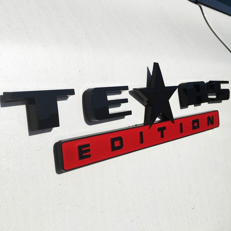 2 Count Black+Red 3D Texas Edition Emblem Compatible with Chevy