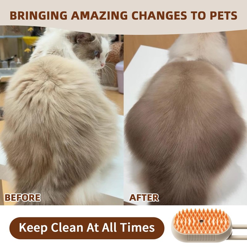 4 in 1 Cat Steam Brush for Shedding, Rechargeable Steam