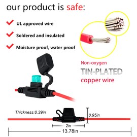 VANTRONIK Waterproof Mini Inline Fuse Holder with 16 Gauge AWG Wire 12 Inches Long, Fit for ATM Blade Small Fuse in Vehicle/Boat/RV/Tractor, 10 Pack