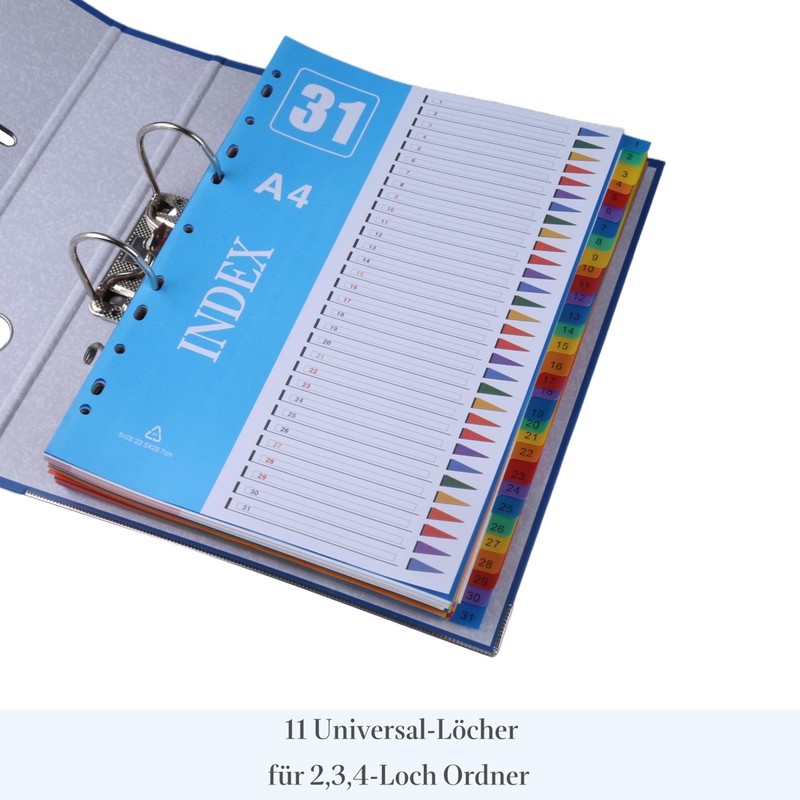 JALVPI 2 x 31-Piece A4 Index Dividers for Folders, Plastic,