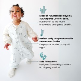 Tealbee Dreamsie: Toddler Sleep Sack with Long Sleeves and Footies 3T 4T - 0.8 TOG Baby Wearable Blanket for Walkers - Rayon made from Bamboo, Organic Cotton - Croissant