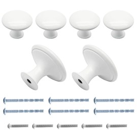 Jiozermi 6 Pcs White Round Antique Brass Kitchen Cabinet Knobs Drawer Handle Pulls Cupboard Door Knobs Dresser Knobs with 12 Pack Screws for Bathroom Drawer Door Hardware