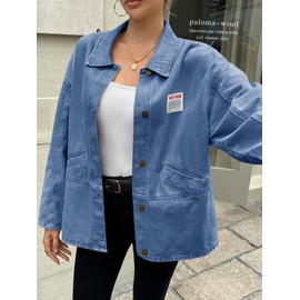 Cicy Bell Womens Oversized Denim Jackets Boyfriends Button Down Utility Jean Jackets Vintage Y2k Fall Coat