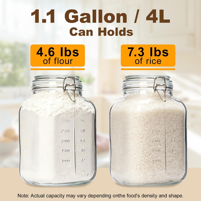 PUSCRIENO 2 Pack 1.1 Gallon Square Super Wide Mouth, Airtight