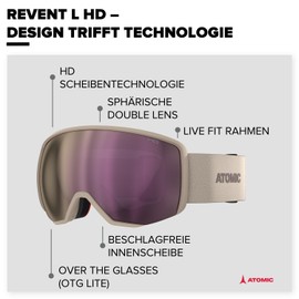 ATOMIC REVENT L HD Ski Goggles - Sand - Ski Goggles with Contrasting Colours - High Quality Mirrored Snowboard Goggles - Goggles with Live Fit Frame - Ski Goggles with Double Lens