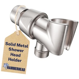 HammerHead Showers® Solid Metal Handheld Shower Head Holder - Brushed Nickel - Adjustable Shower Wand Holder with Universal Wall Hook Bracket and Brass Pivot Ball - Hand Held Shower Head Holder