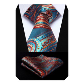 HISDERN Paisley Tie for Men With Handkerchief Woven Classic Floral Men's Necktie & Pocket Square Set Wedding Business