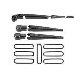 CheroCar Front Rear Window Windshield Wiper+Hood Grill Grille Inserts Cover Frame Trims Fits for 2007-2018 Jeep Wrangler JK JKU Front Rear Window Wiper Arm Decoration Accessories,Black Carbon Fiber