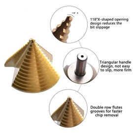 Herbst Step Drill Metal 4-52 mm Taper Drill 13 Levels Peeling Drill Stainless Steel for Wood, Plastic, Soft Metal