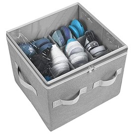 Moteph Shoe Organizer Closet Storage Solution with Clear Cover & Adjustable Dividers for Shoes, Handbags, Blankets, Linen, Clothing (Grey, Small - 12 Pairs)