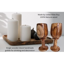 collectiblesBuy Handmade Rustic Dark Brown Wooden Wine Glass Vintage Wood Goblet Drinkware Cup Home & Kitchen Set of 2