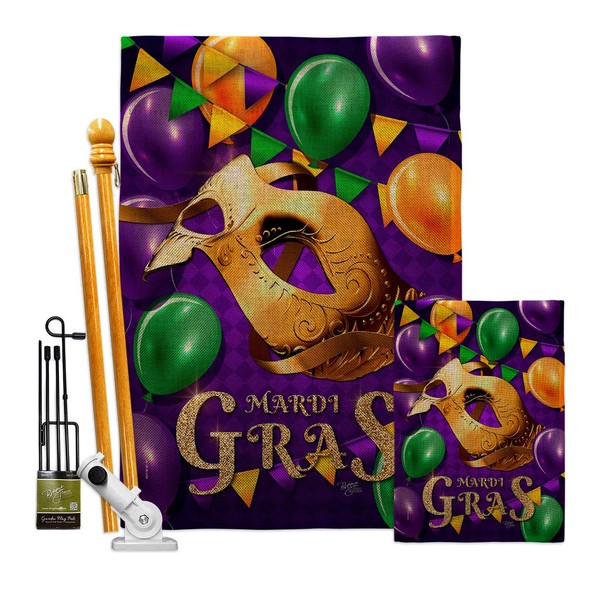 Breeze Decor Mardi Gras Balloons Burlap Garden House Flags Kit
